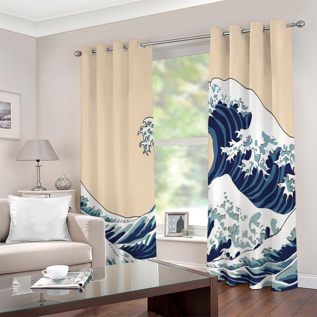 Japanese Ocean Wave Print Extra Wide Grommet Curtains