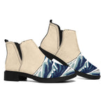 Japanese Ocean Wave Print Flat Ankle Boots