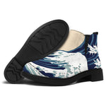 Japanese Ocean Wave Print Flat Ankle Boots