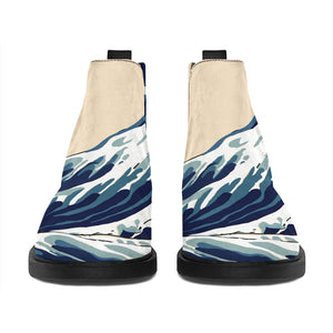 Japanese Ocean Wave Print Flat Ankle Boots