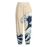 Japanese Ocean Wave Print Fleece Lined Knit Pants