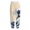 Japanese Ocean Wave Print Fleece Lined Knit Pants