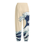 Japanese Ocean Wave Print Fleece Lined Knit Pants