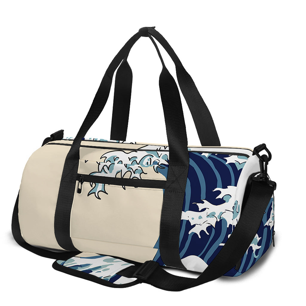 Japanese Ocean Wave Print Gym Bag