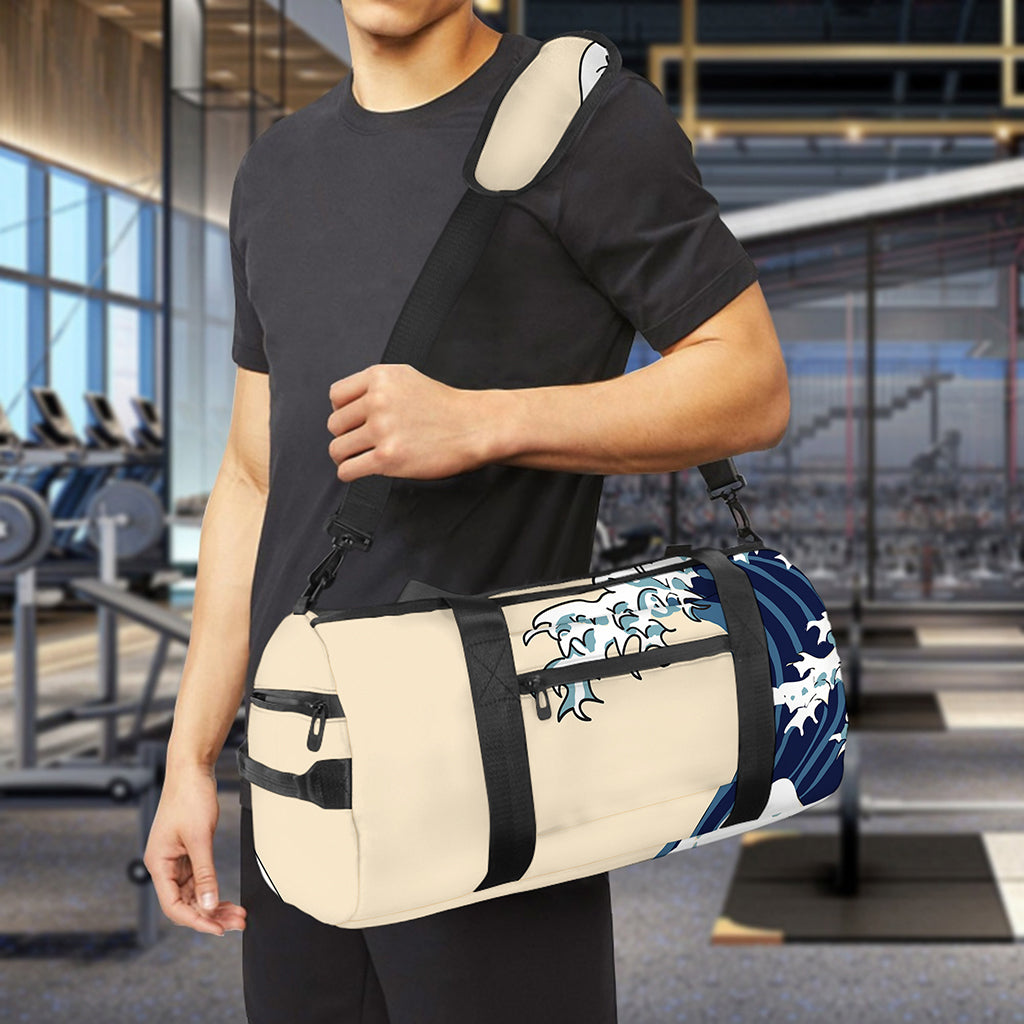 Japanese Ocean Wave Print Gym Bag