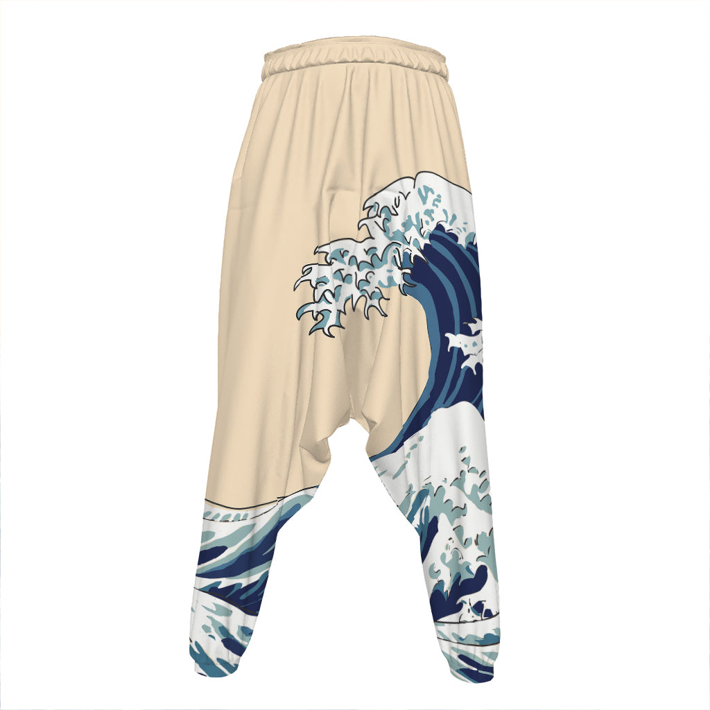 Japanese Ocean Wave Print Hammer Pants