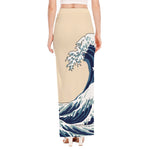 Japanese Ocean Wave Print High Slit Maxi Skirt