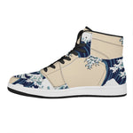 Japanese Ocean Wave Print High Top Leather Sneakers