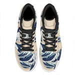 Japanese Ocean Wave Print High Top Leather Sneakers