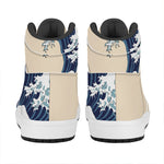 Japanese Ocean Wave Print High Top Leather Sneakers