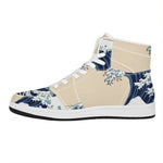Japanese Ocean Wave Print High Top Leather Sneakers