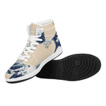 Japanese Ocean Wave Print High Top Leather Sneakers