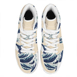 Japanese Ocean Wave Print High Top Leather Sneakers