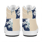 Japanese Ocean Wave Print High Top Leather Sneakers