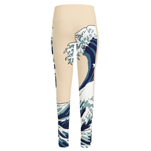 Japanese Ocean Wave Print High-Waisted Pocket Leggings