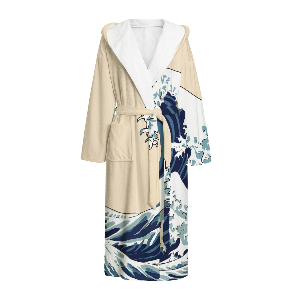 Japanese Ocean Wave Print Hooded Bathrobe