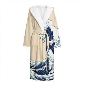 Japanese Ocean Wave Print Hooded Bathrobe