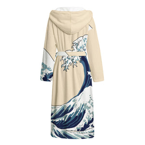 Japanese Ocean Wave Print Hooded Bathrobe