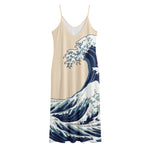 Japanese Ocean Wave Print Jersey Midi Cami Dress