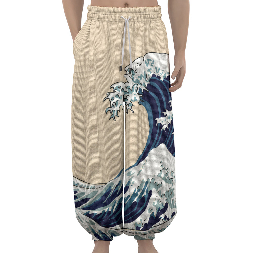 Japanese Ocean Wave Print Lantern Pants