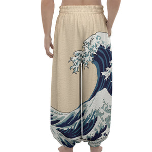 Japanese Ocean Wave Print Lantern Pants