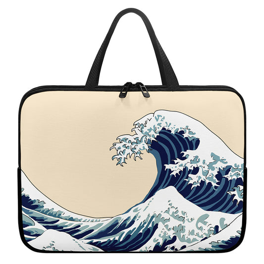 Japanese Ocean Wave Print Laptop Sleeve With Handle