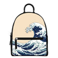 Japanese Ocean Wave Print Leather Backpack