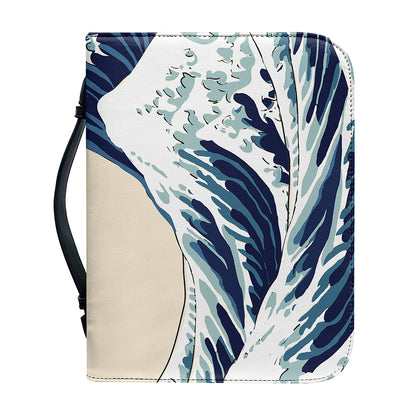 Japanese Ocean Wave Print Leather Bible Cover