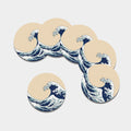 Japanese Ocean Wave Print Leather Coaster Set