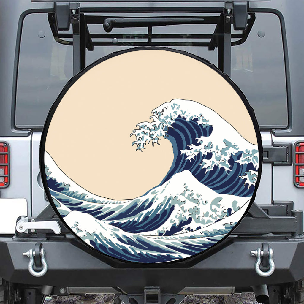 Japanese Ocean Wave Print Leather Spare Tire Cover