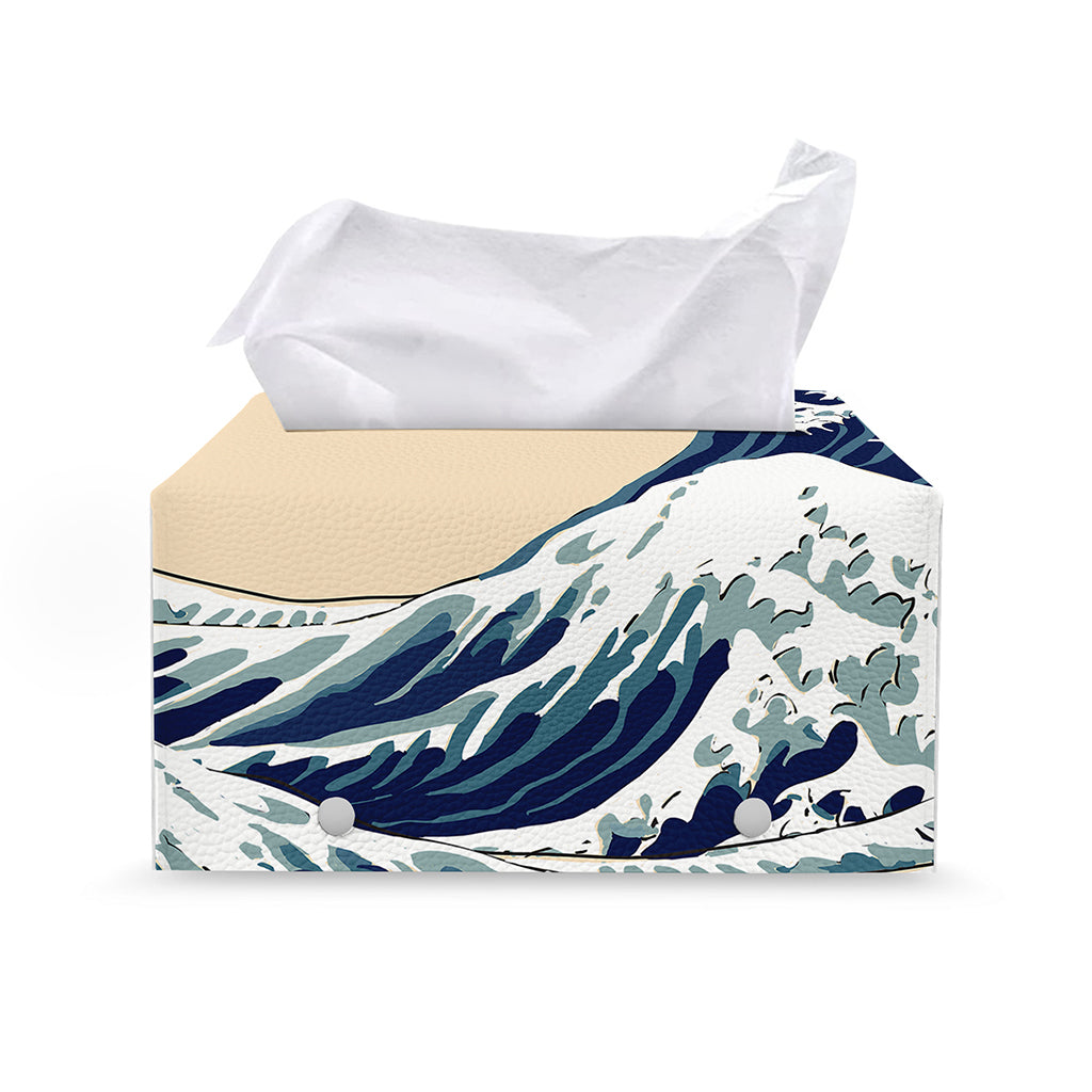 Japanese Ocean Wave Print Leather Tissue Box Cover