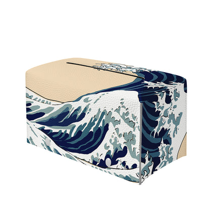 Japanese Ocean Wave Print Leather Tissue Box Cover