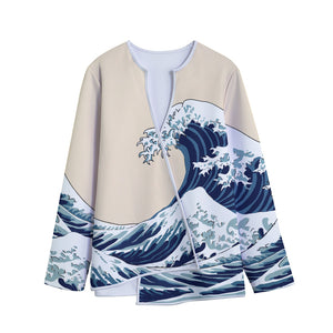 Japanese Ocean Wave Print Long Sleeve Short Coat