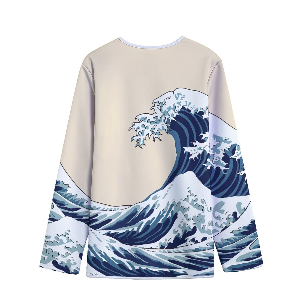 Japanese Ocean Wave Print Long Sleeve Short Coat