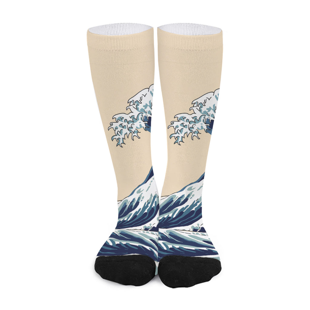 Japanese Ocean Wave Print Long Socks