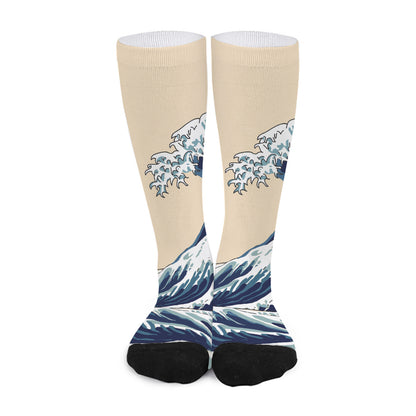 Japanese Ocean Wave Print Long Socks
