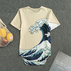 Japanese Ocean Wave Print Men's Bodysuit