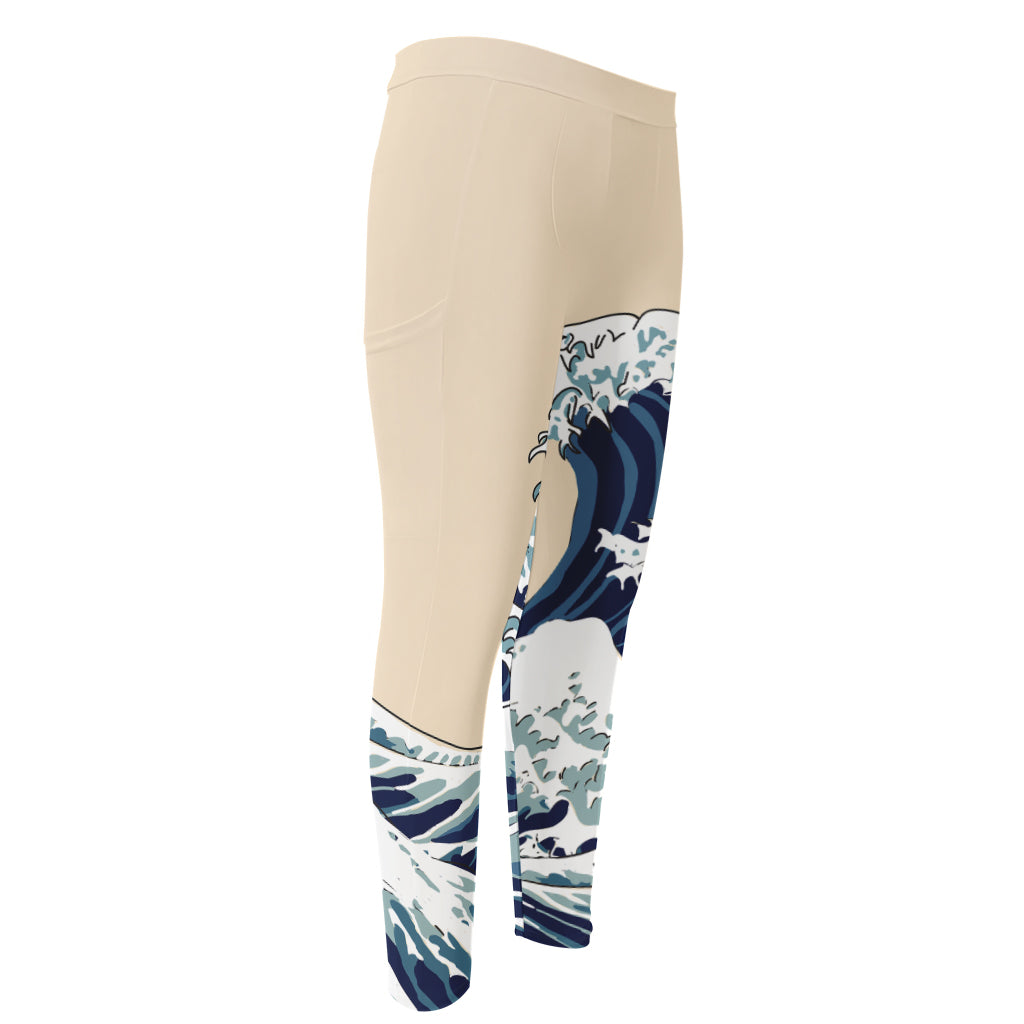 Japanese Ocean Wave Print Men's Compression Pants