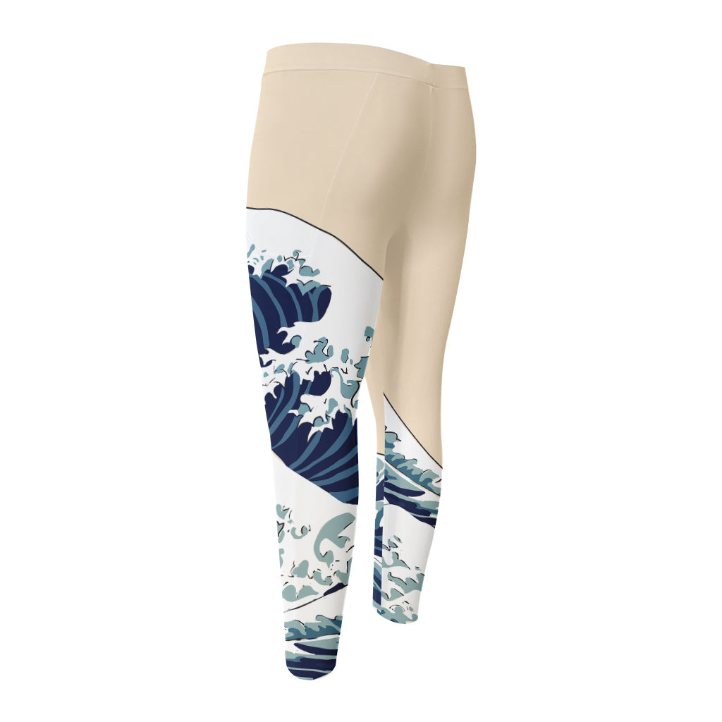 Japanese Ocean Wave Print Men's Compression Pants