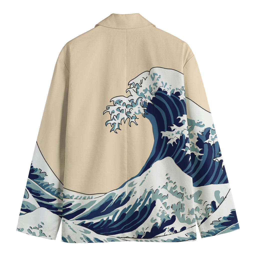 Japanese Ocean Wave Print Men's Cotton Blazer