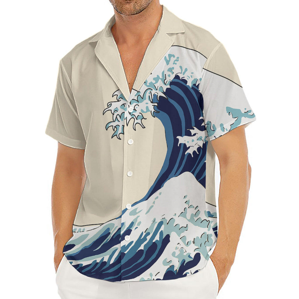 Japanese Ocean Wave Print Men's Deep V-Neck Shirt