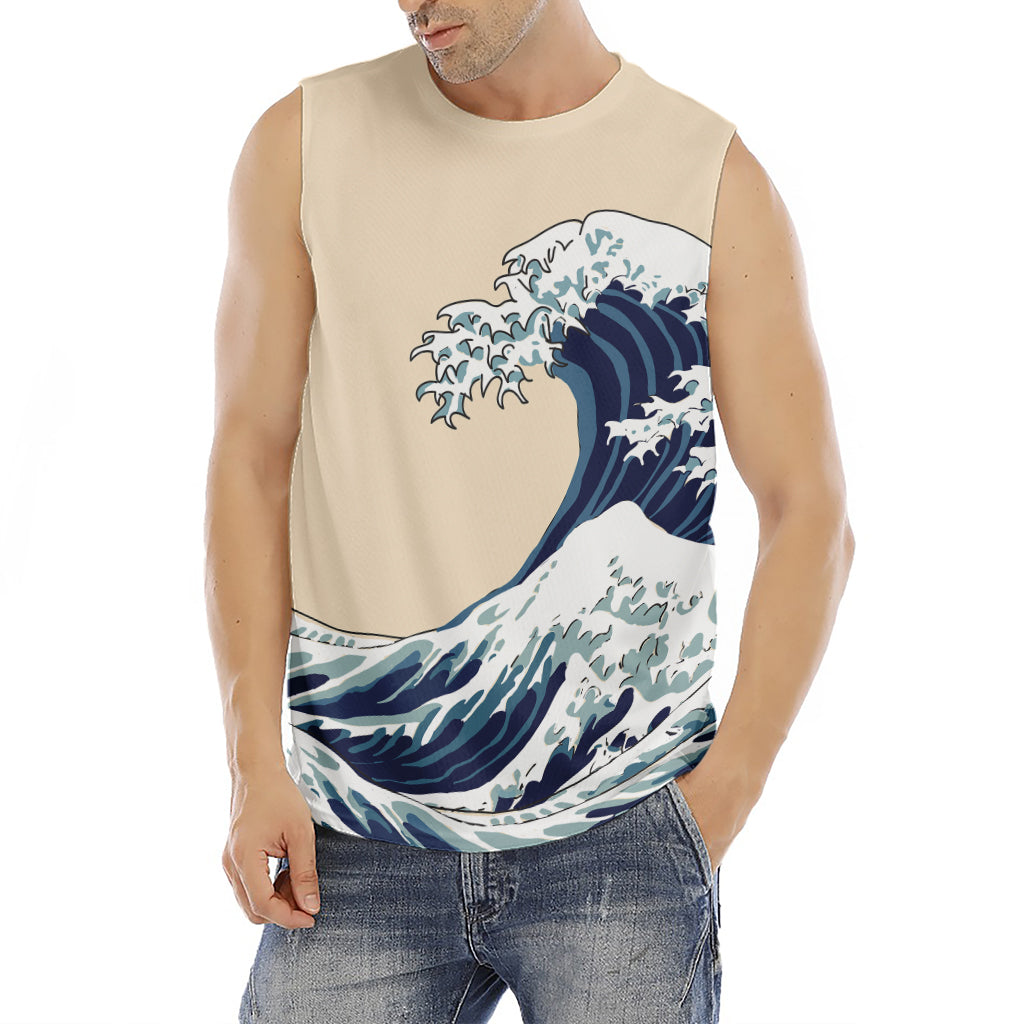 Japanese Ocean Wave Print Men's Fitness Tank Top