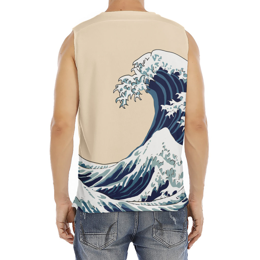 Japanese Ocean Wave Print Men's Fitness Tank Top