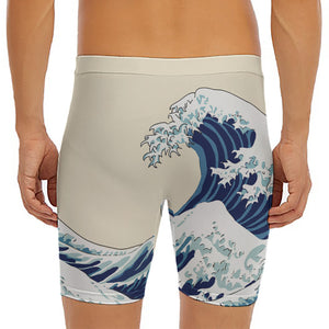 Japanese Ocean Wave Print Men's Long Boxer Briefs