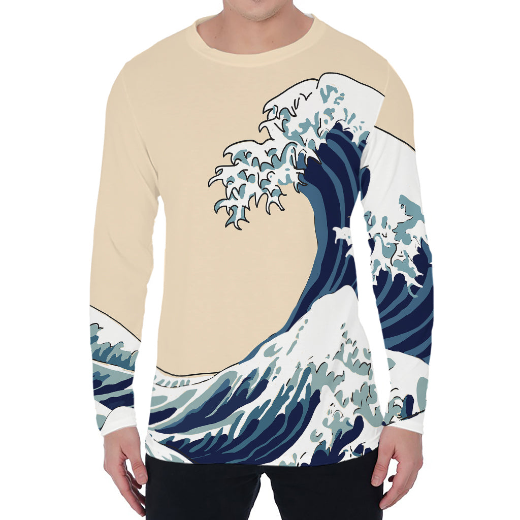 Japanese Ocean Wave Print Men's Long Sleeve T-Shirt