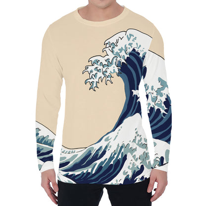 Japanese Ocean Wave Print Men's Long Sleeve T-Shirt