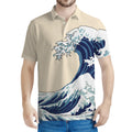 Japanese Ocean Wave Print Men's Polo Shirt