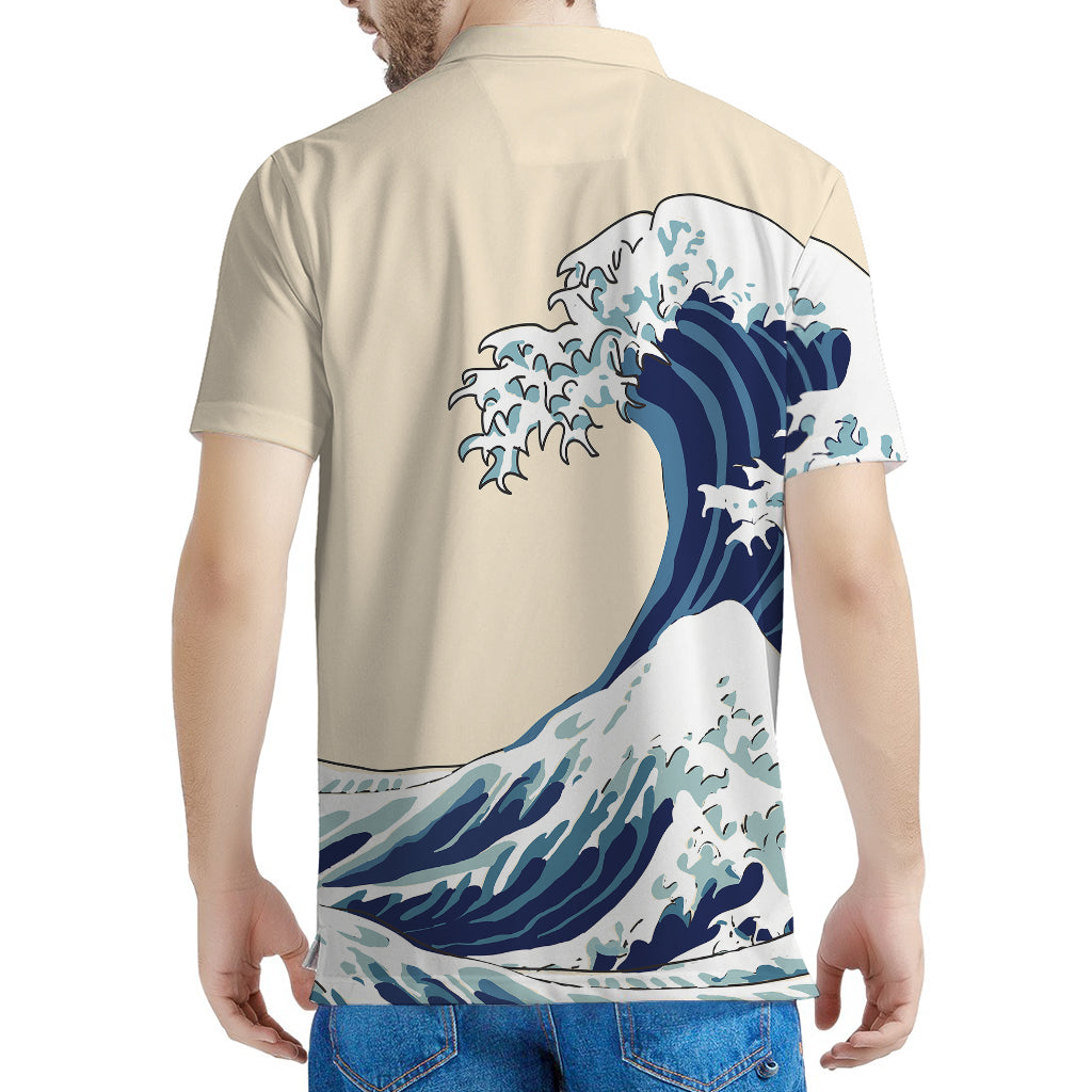 Japanese Ocean Wave Print Men's Polo Shirt