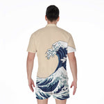 Japanese Ocean Wave Print Men's Rompers
