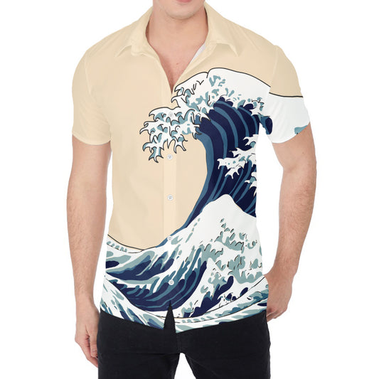 Japanese Ocean Wave Print Men's Shirt